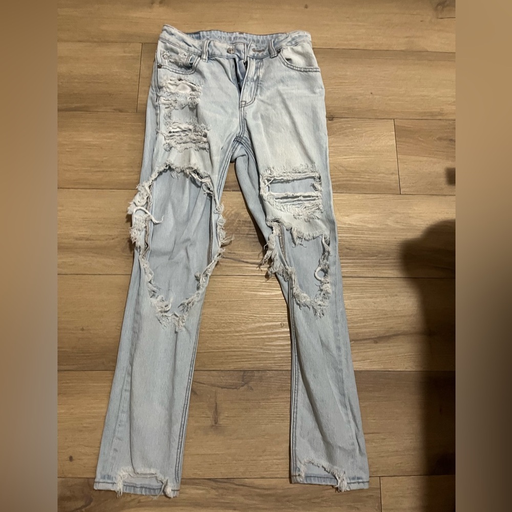 American Eagle Outfitters Light Blue Distressed Straight Leg Jeans